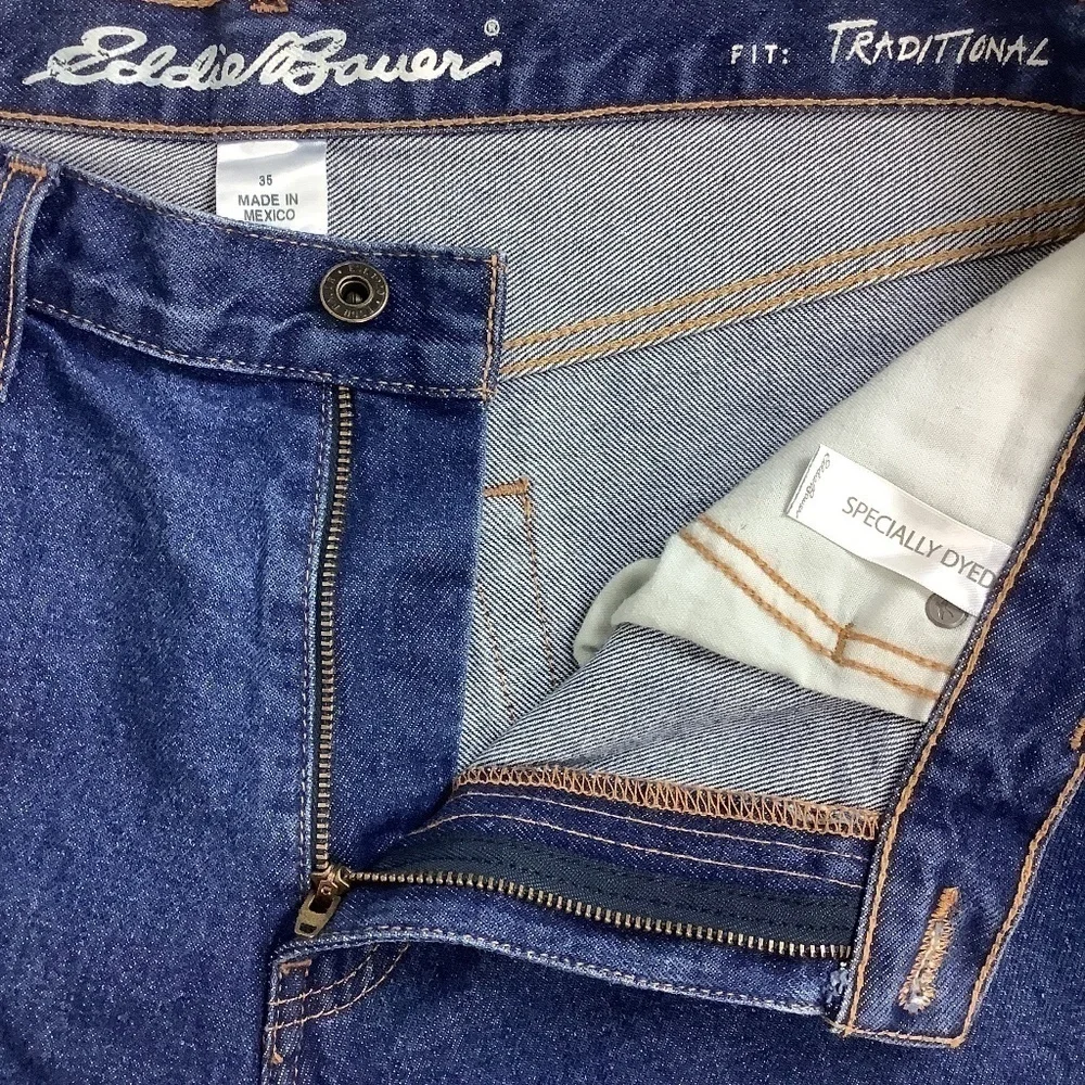 Eddie Bauer Men's Traditional Fit Dark Wash‎ Blue Denim Jeans